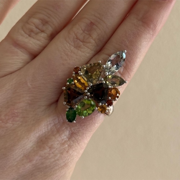 Vintage Sterling Silver Multi Gemstone Ring Size 9 - Picture 5 of 5